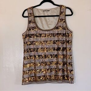 Elie Tahari Gold Shimmering Sequin Top Lined Sz Medium Gorgeous
